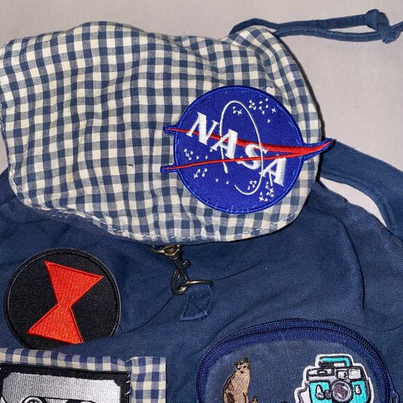 Vintage 90s Mickey Unlimited Disney Canvas Backpack Blue Gingham Patches - Picture 5 of 10